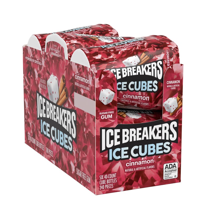 ICE BREAKERS Ice Cubes Cinnamon Flavored Sugar Free Chewing Gum Bottles, 3.24 oz (6 Count, 40 Pieces) - Image 2